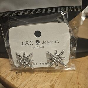 C&C Jewelry Silver Starburst Earrings
